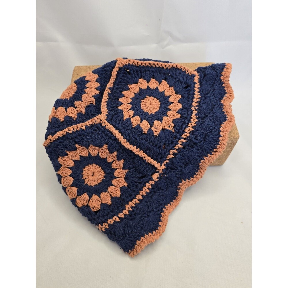 Blue Peach Granny Square Bucket Hat Crochet Boho Festival Cottagecore Unisex